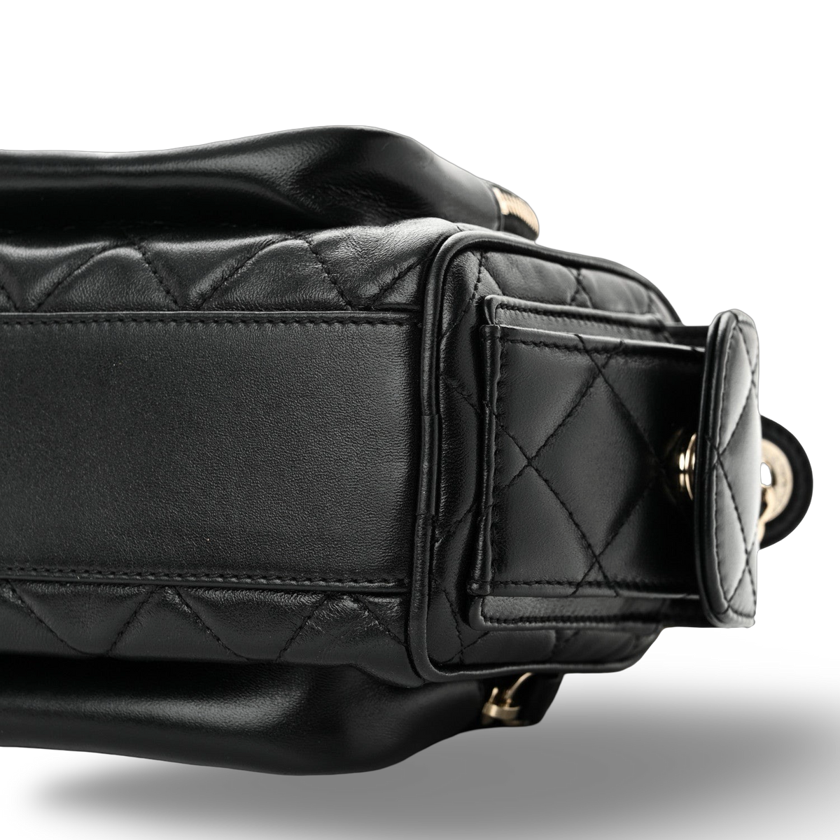Chanel Quilted Shiny Lambskin Quilted Small Preppy Pocket Camera Case -SHW/ Black