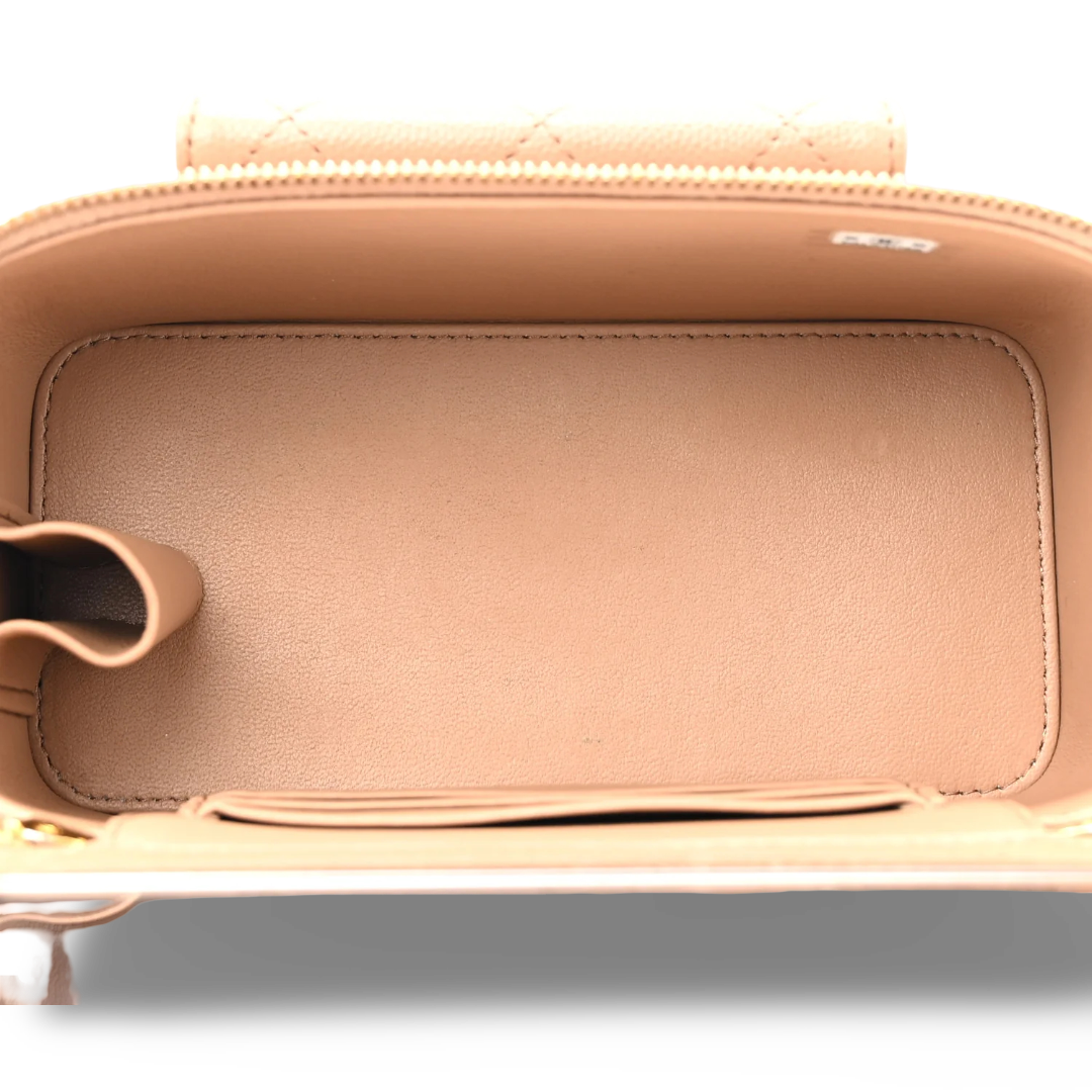 Chanel Quilted Caviar Small Tophandle Pocket Vanity Case - GHW / Caramel