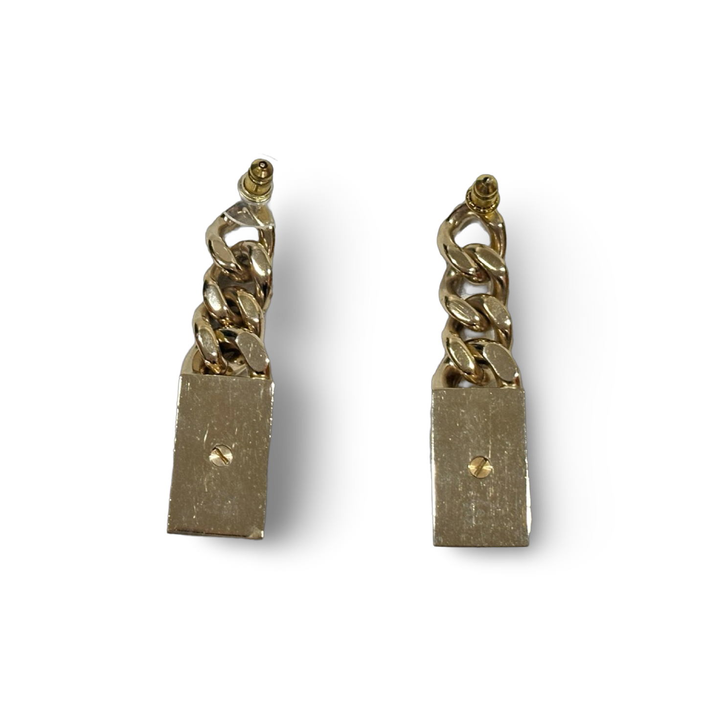 Chanel Crystal Logo Tag Charm Earrings Gold