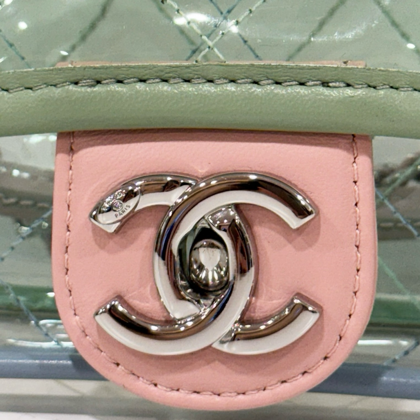 335 Chanel Quilted PVC Small Splash Flap - SHW / Blue Pink