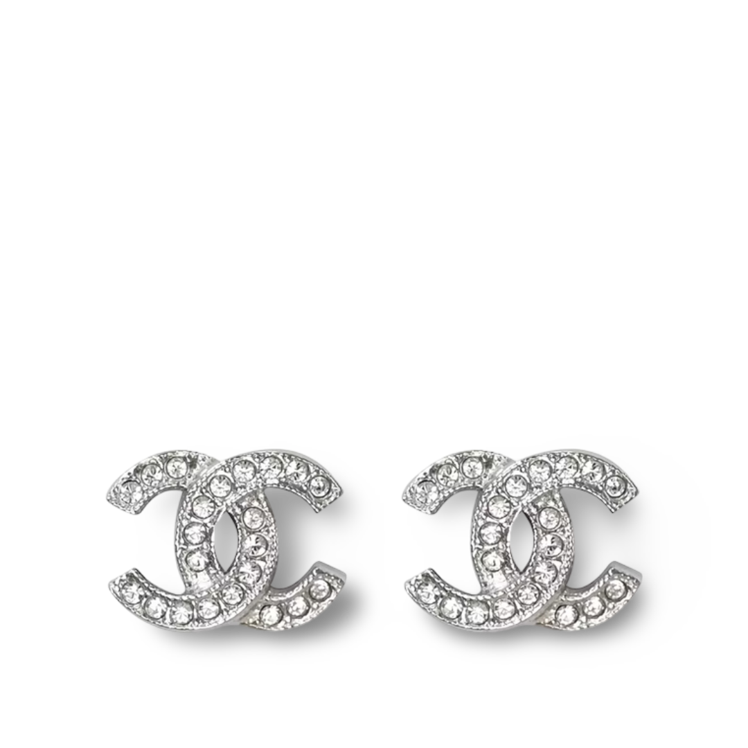 Chanel Crystal Logo Earrings - SHW