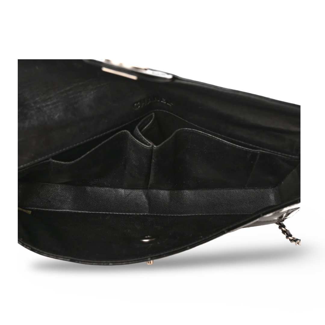 Chanel Quilted Patent East West Chocolate Bar Flap - SHW/ Black