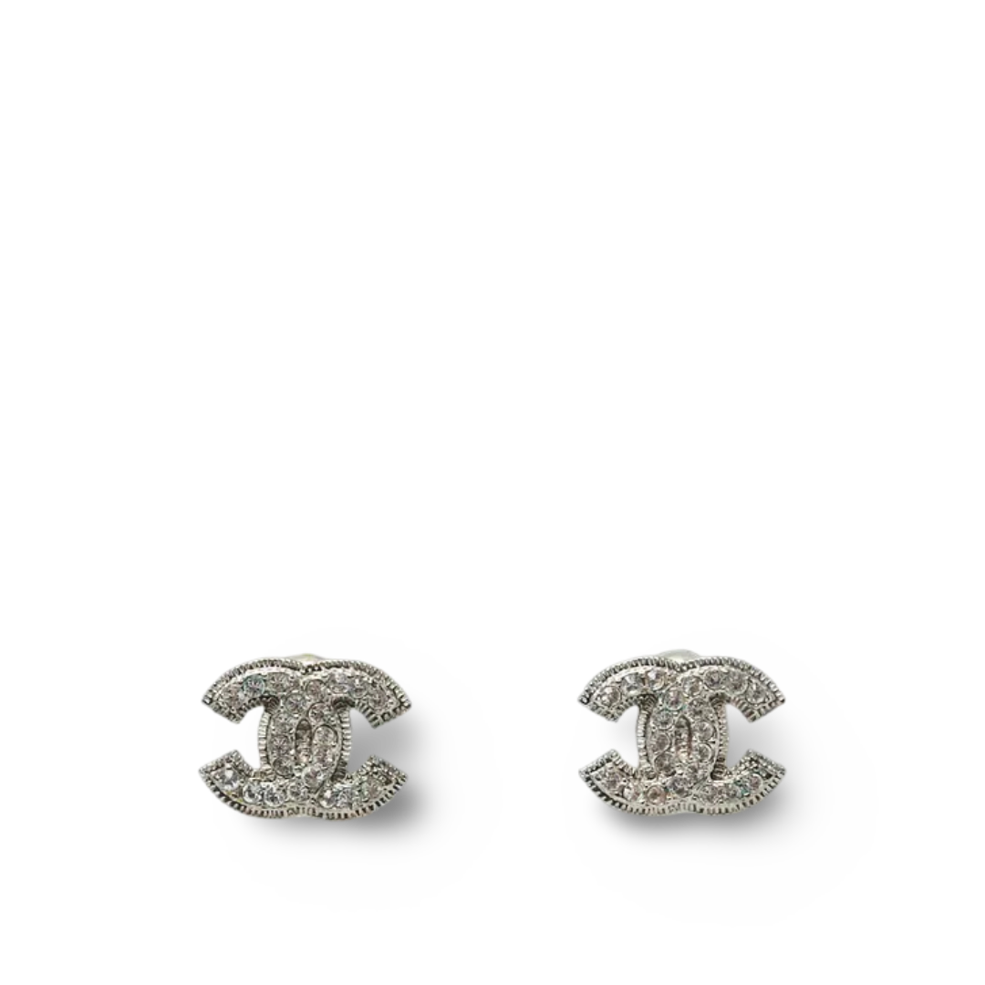 Chanel Crystal Logo Earrings - SHW