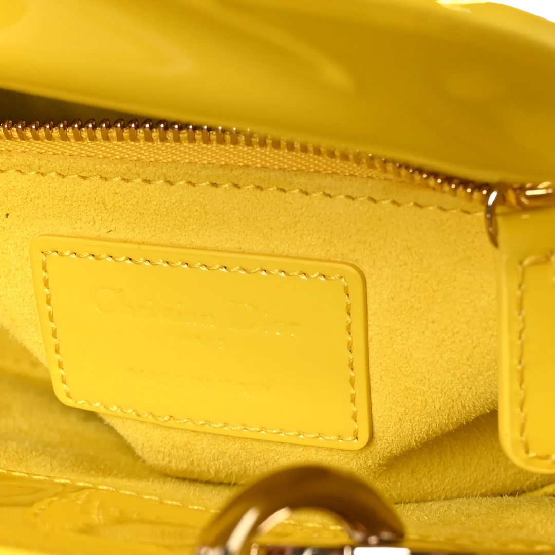 Dior Cannage Patent Mini Lady Bag - GHW / Yellow