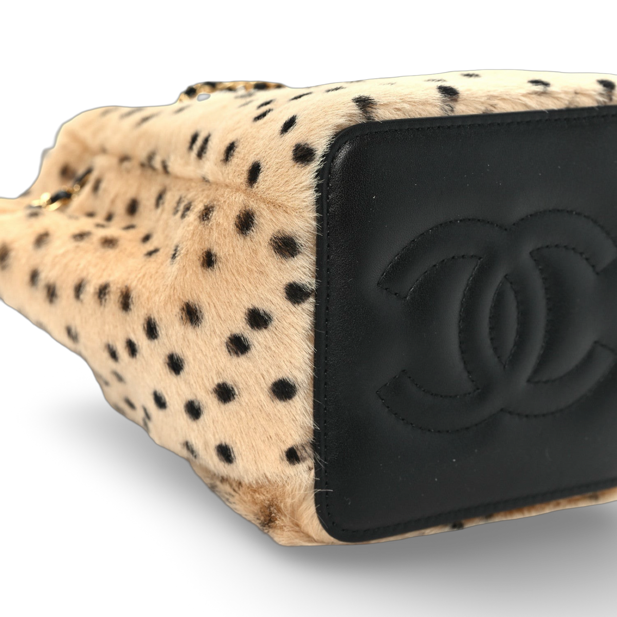 Chanel Quilted Pony Hair Cheetah Printed CC Chain Bucket Bag -GHW/Light Beige Black