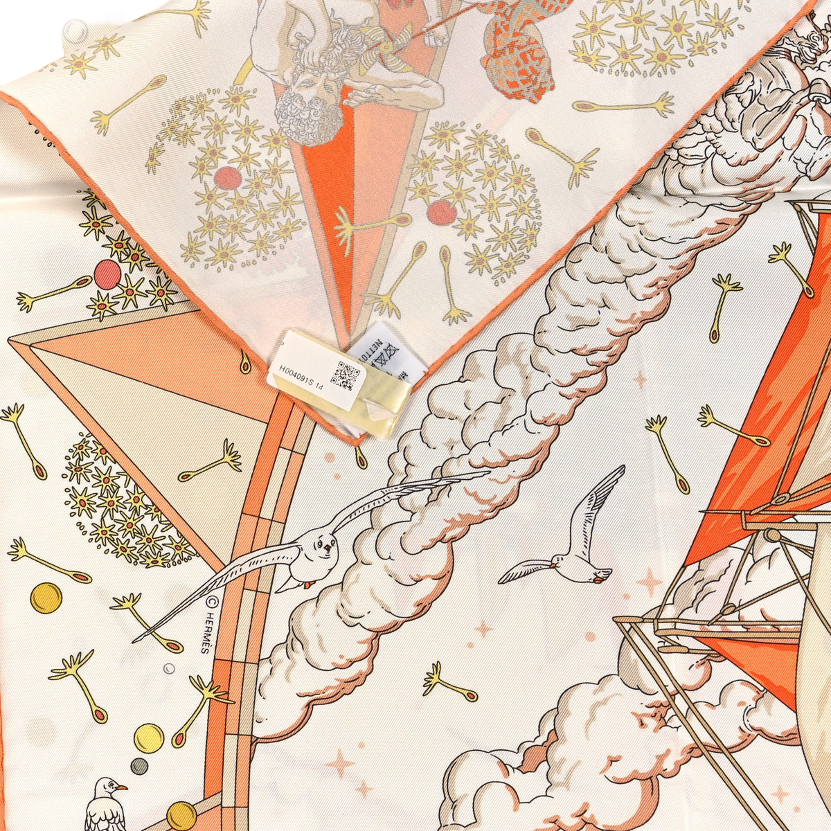 Hermes Silk Flagship Scarf 90 Creme - Orange Vert