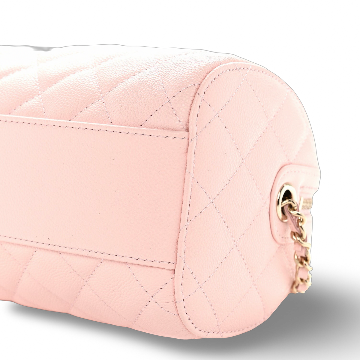 Chanel Quilted Caviar Barrel Clutch With Chain -SHE/Light Pink