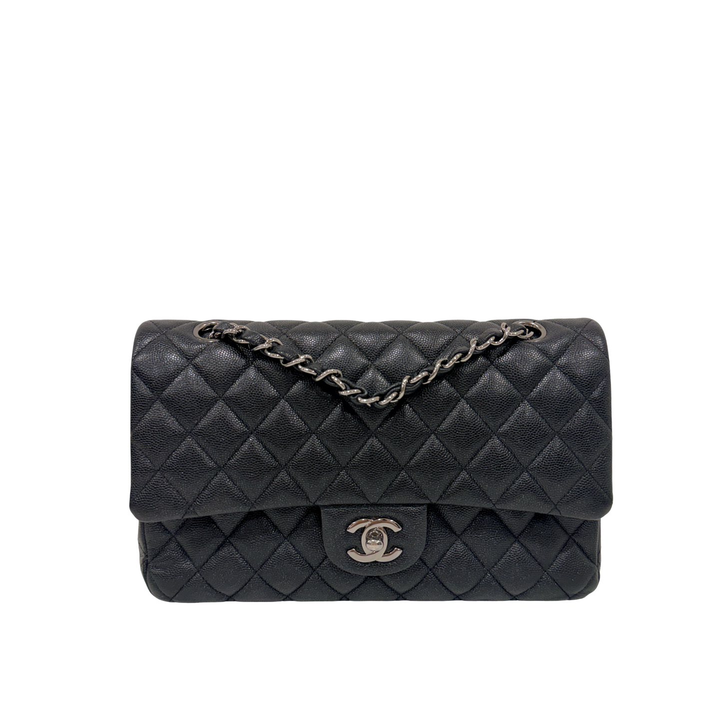 Chanel Quitled Metallic Caviar Medium Double Flap - SHW/ Black