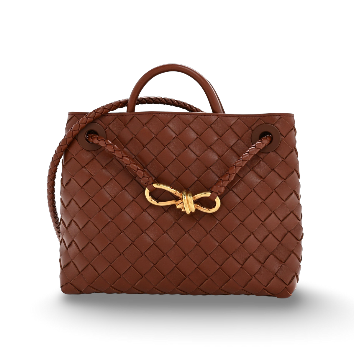 Bottega Veneta Nappa Intrecciato Small Andiamo Shoulder Bag- Brown