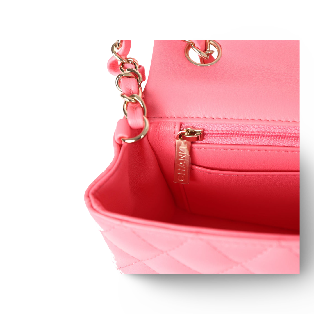 Chanel Quilted Lambskin Rectangular Mini Single Flap - SHW / Pink