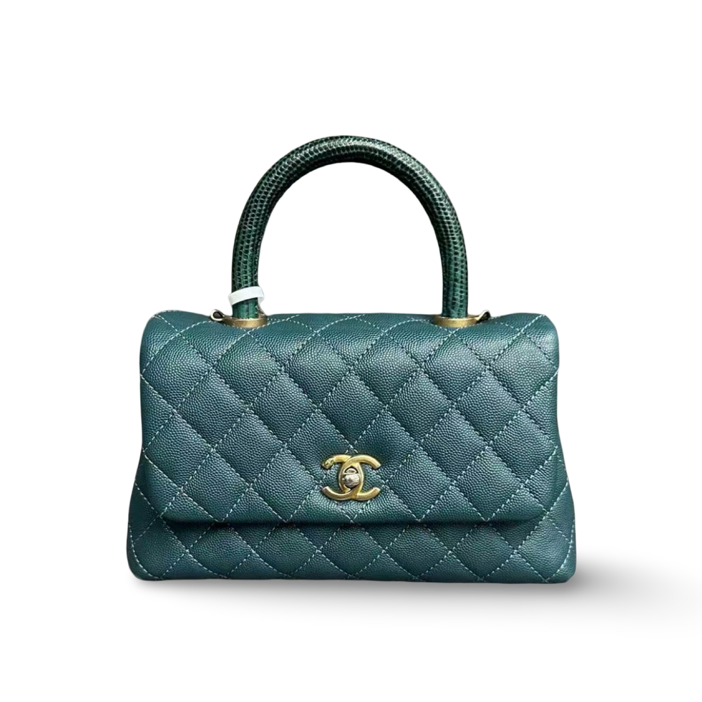 Chanel Quilted Caviar Small Cocohandle Bag- GHW/ Green Blue