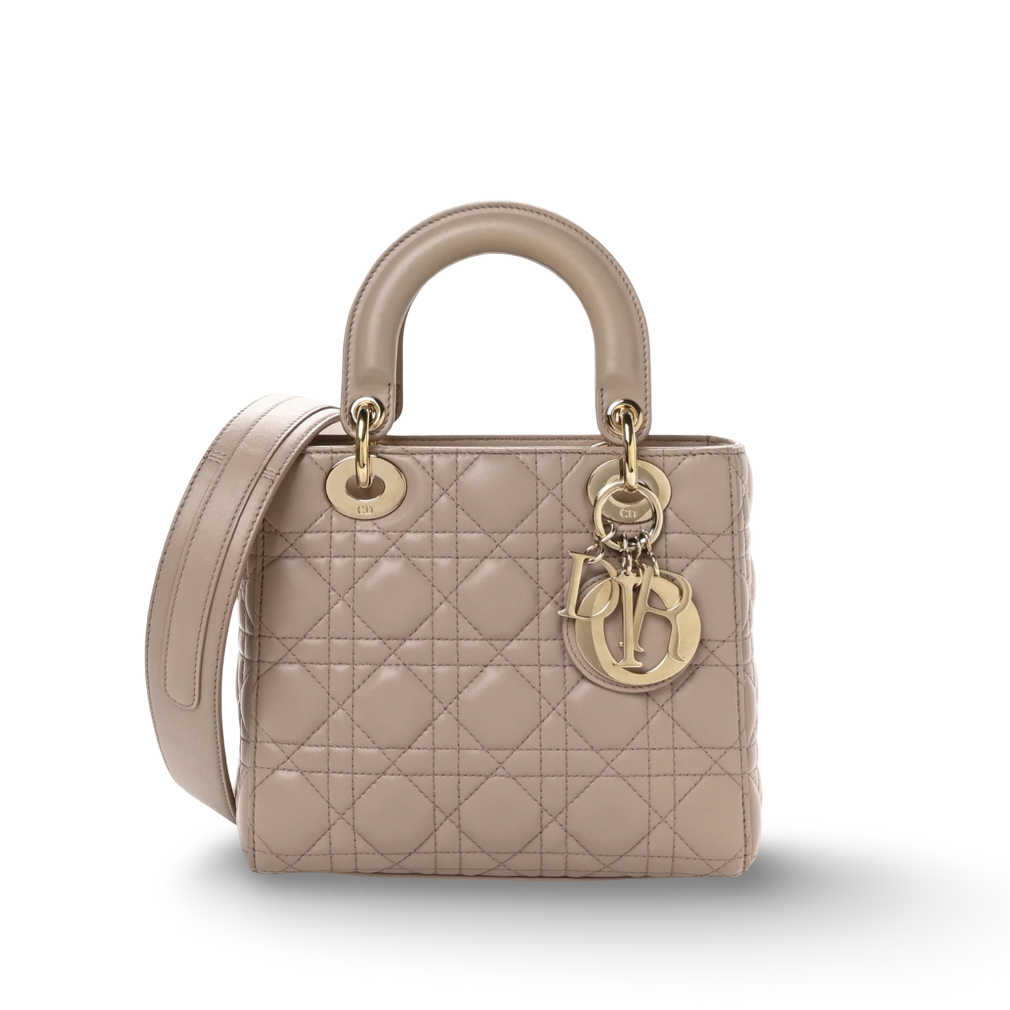 Dior Cannage Lambskin Small Lady Bag With ABC Charms - GHW / Beige (Deposit)