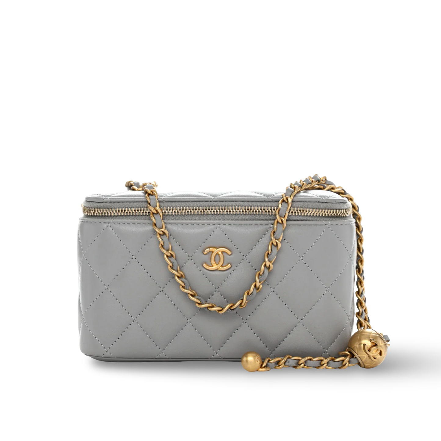 Chanel Quilted Lambskin Small Pearl Cursh Vanity Case - GHW / Light Gray