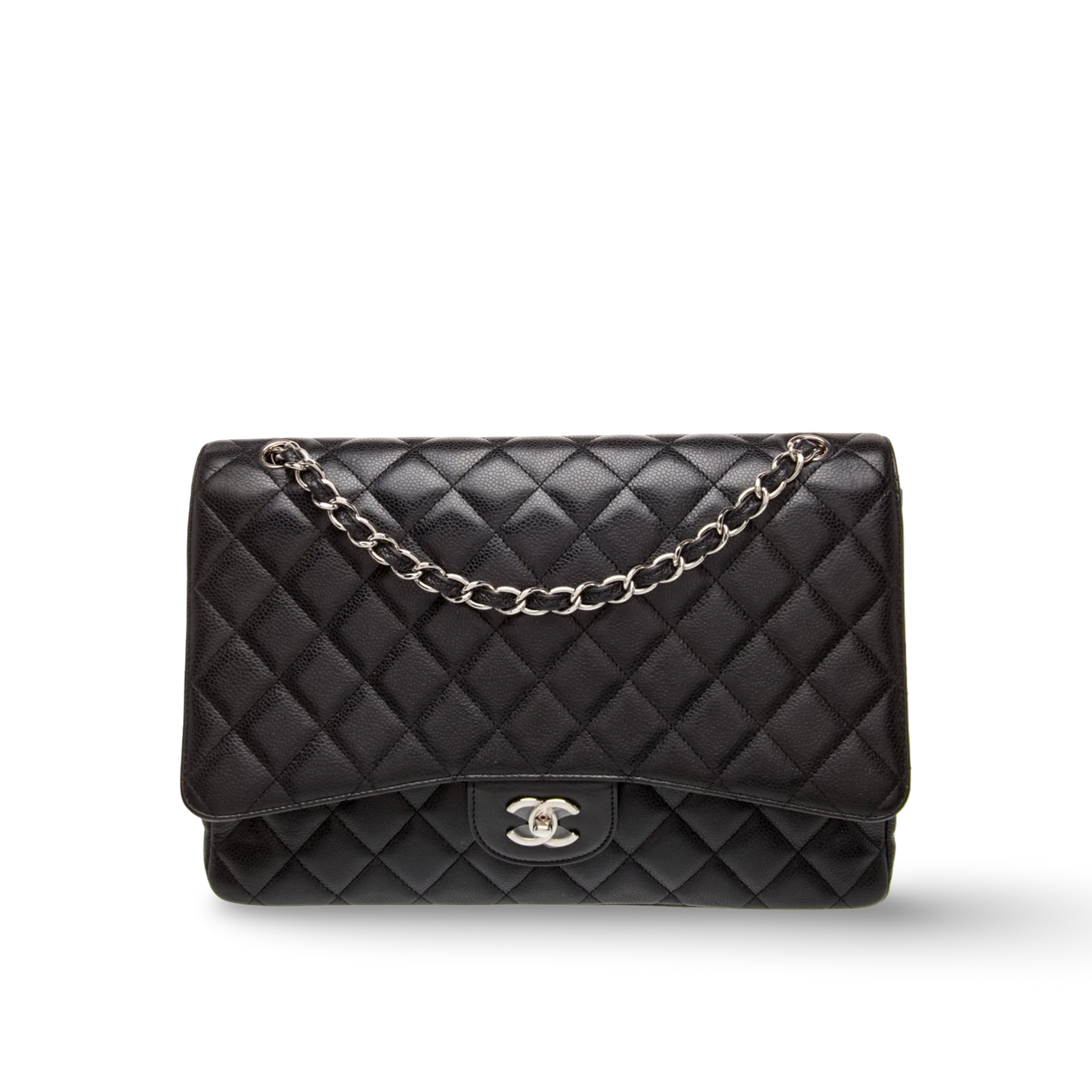 Chanel Quileted Caviar Maxi Double Flap - SHW / Black