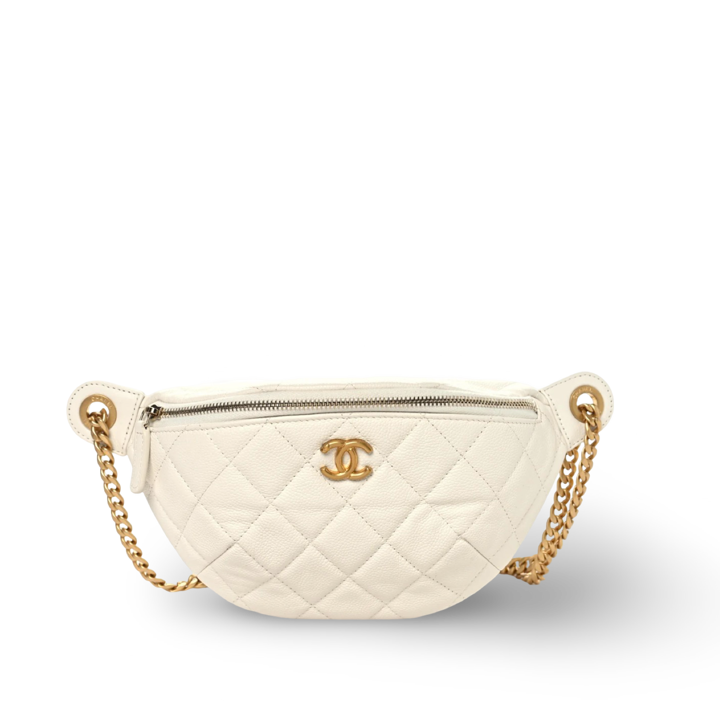 Chanel Quilted Caviar Beltbag - GHW/ White