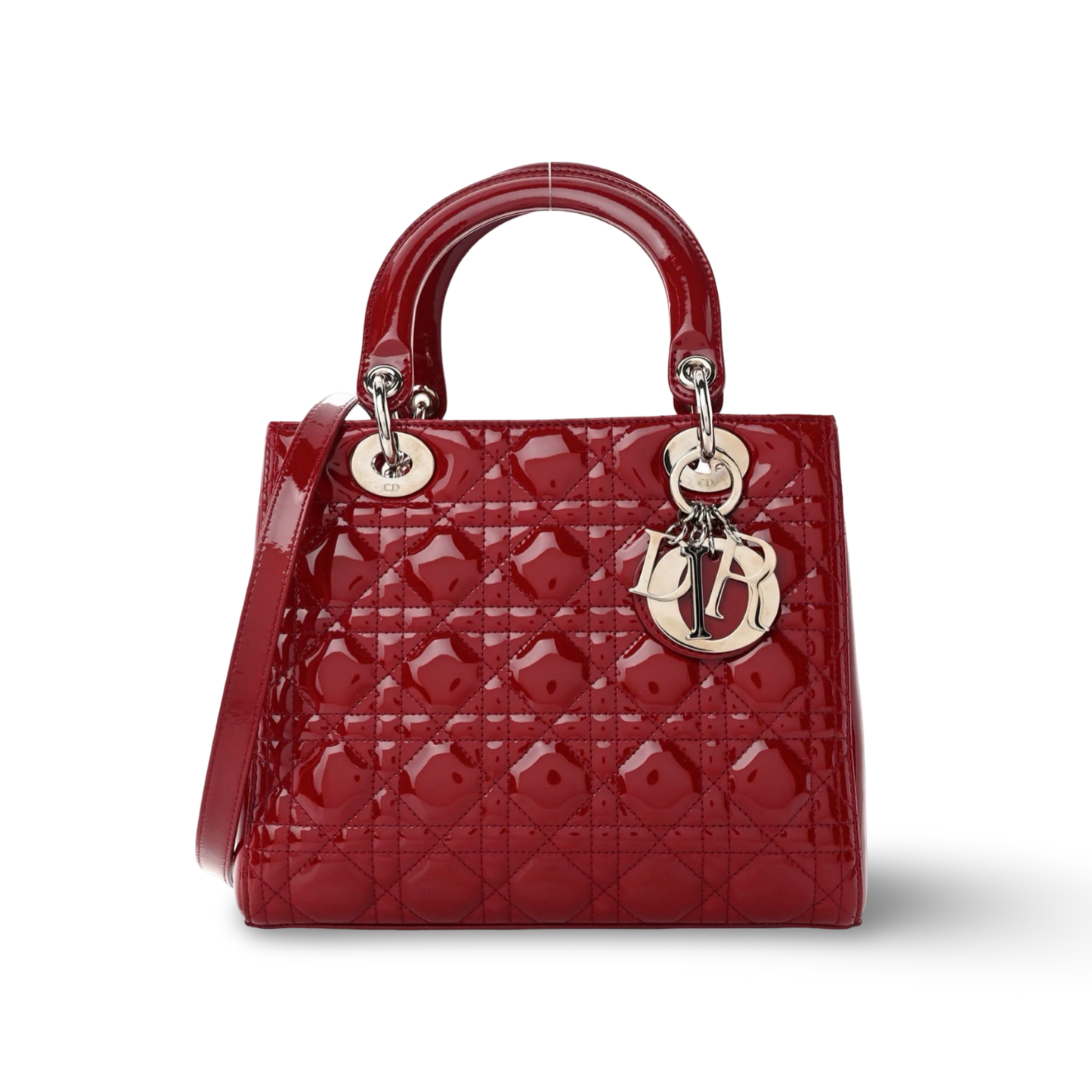 Dior Cannage Patent Medium Lady Red Bag