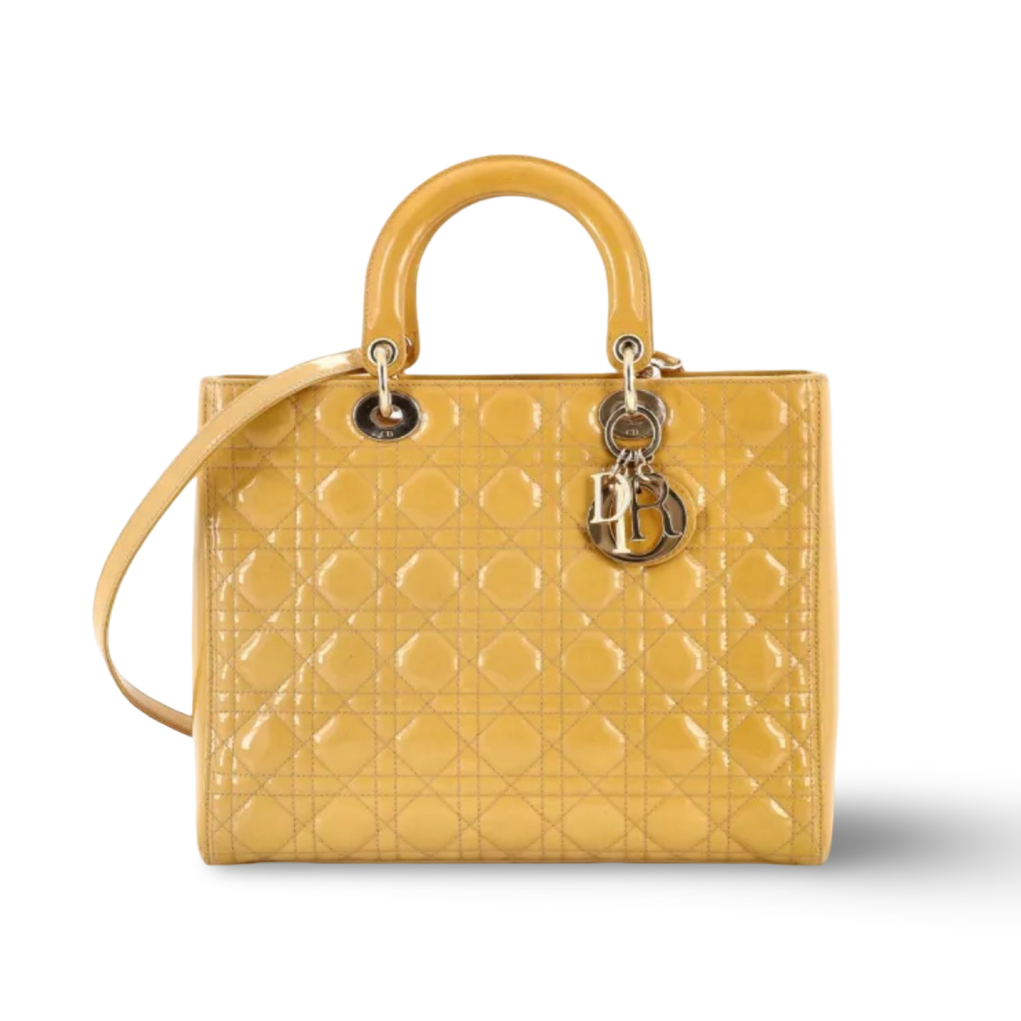 Dior Cannage Patent Large Lady Bag -GHW/ Yellow