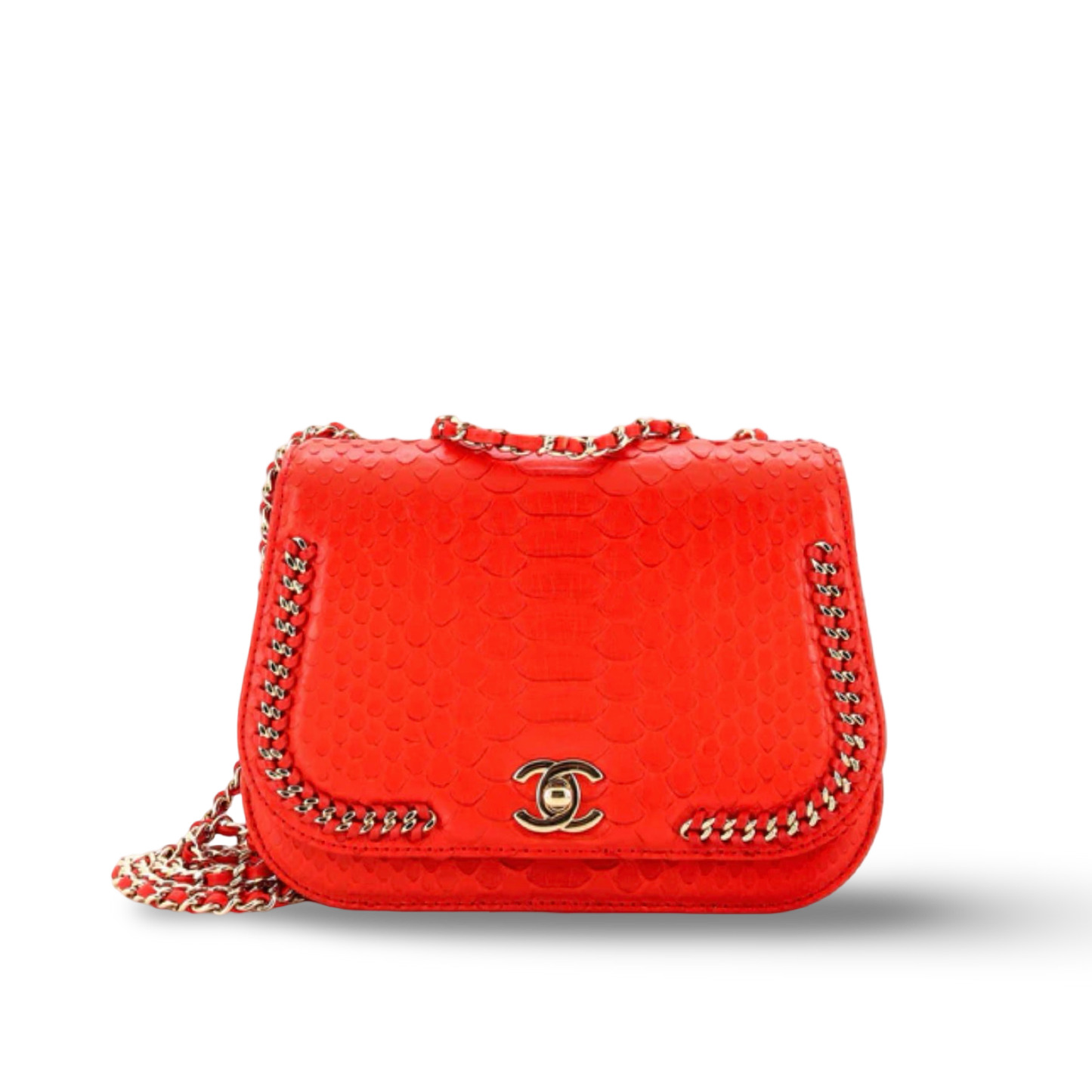 Chanel Quilted Python Braided Chic Flap-GHW/ Red
