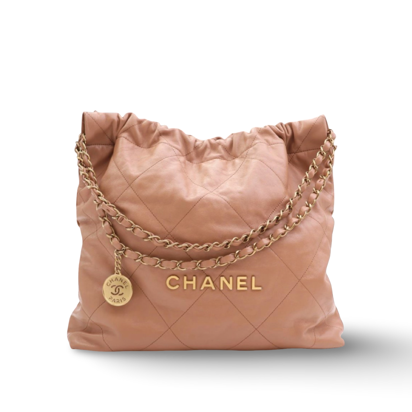 Chanel Quilted Calfskin Small 22Bag -GHW / Beige