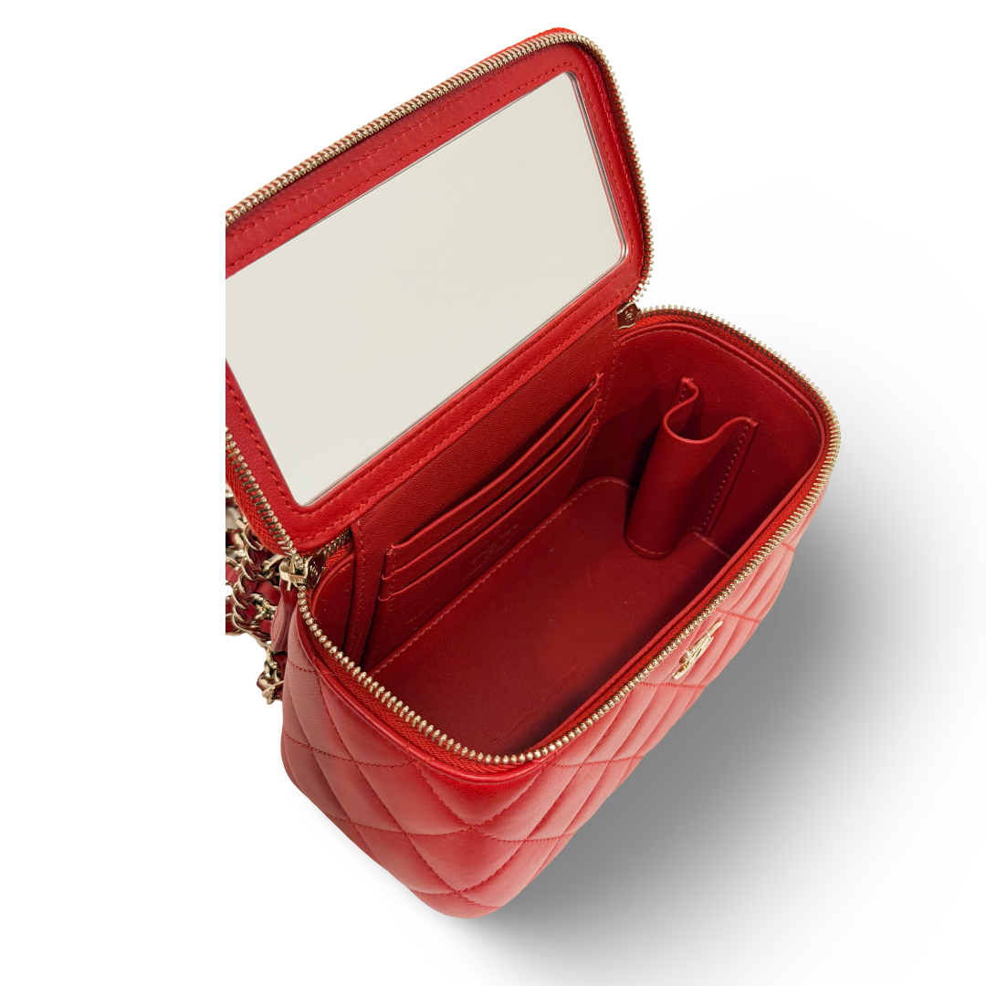 Chanel Quilted Lambskin Small Logo Tophandle Vanity Case - GHW / Red