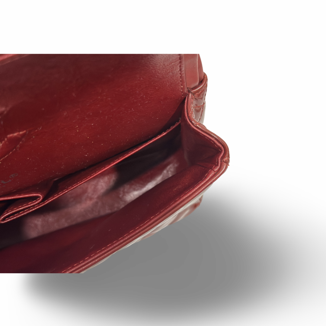 Chanel Classic Patent Quilted Medium Double Flap Wine Red