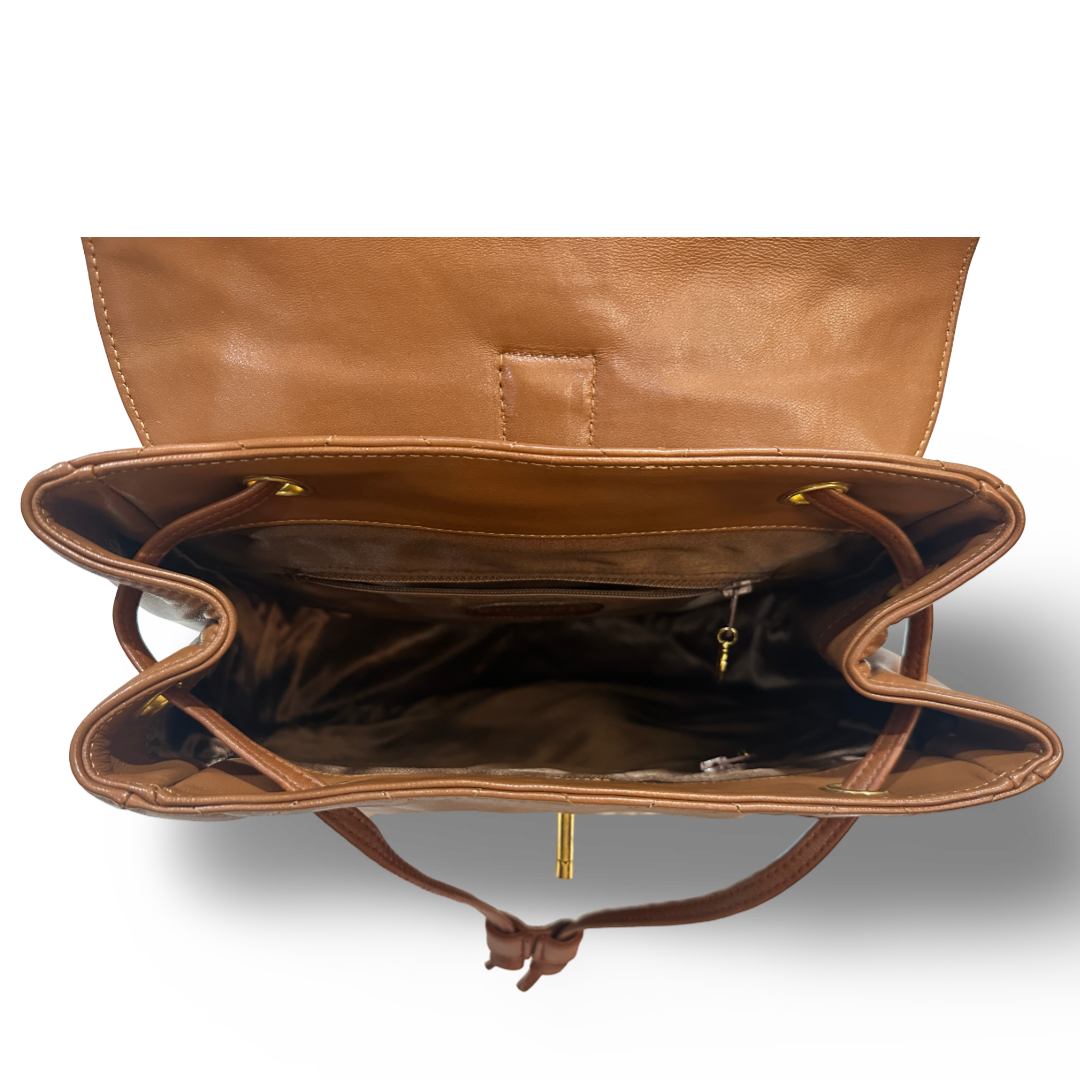 Chanel Vintage Lambskin Quilted Big Logo Backpack Brown