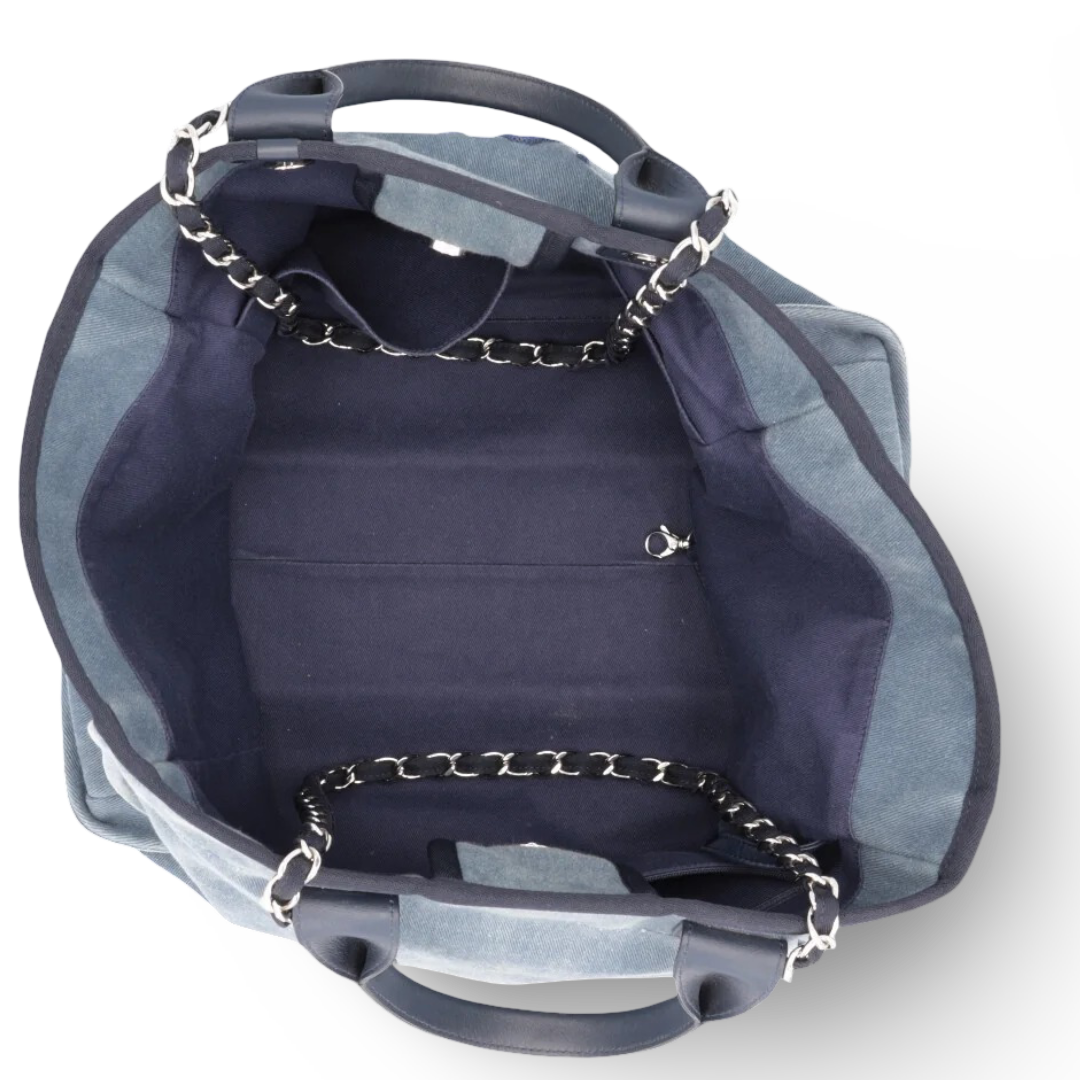 Chanel Quilted Denim Large Deauville Tote - SHW/ Blue