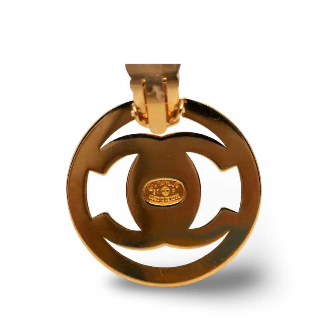 Chanel Vintage Encircled CC Logo Turnlock Earrings - Gold