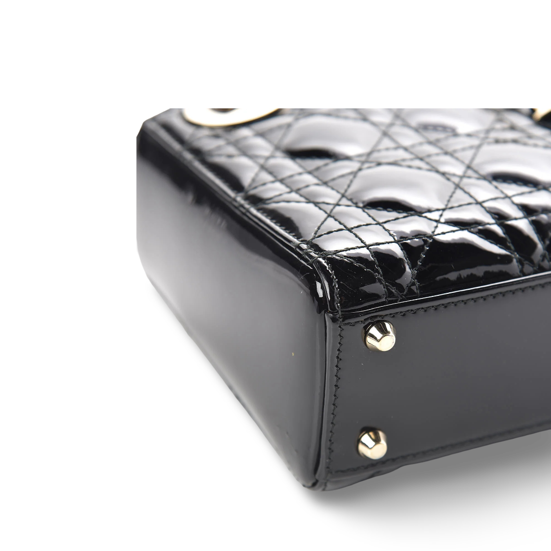 Dior Cannage Patent Mini Lady Dior Bag - GHW / Black