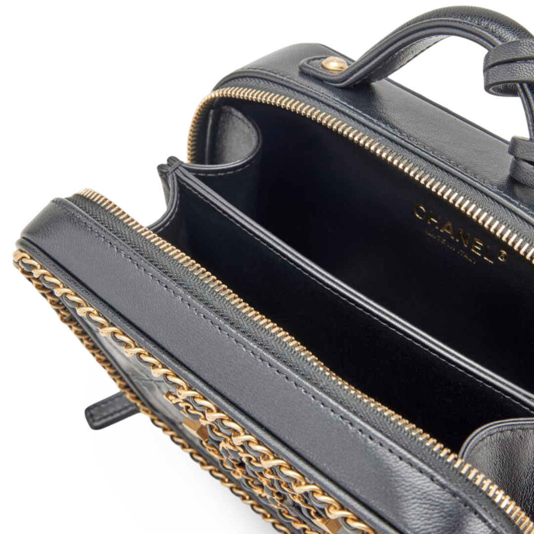 Chanel Quilted Lambskin Small CC Filigree Chain Around Vanity Case - GHW / Black