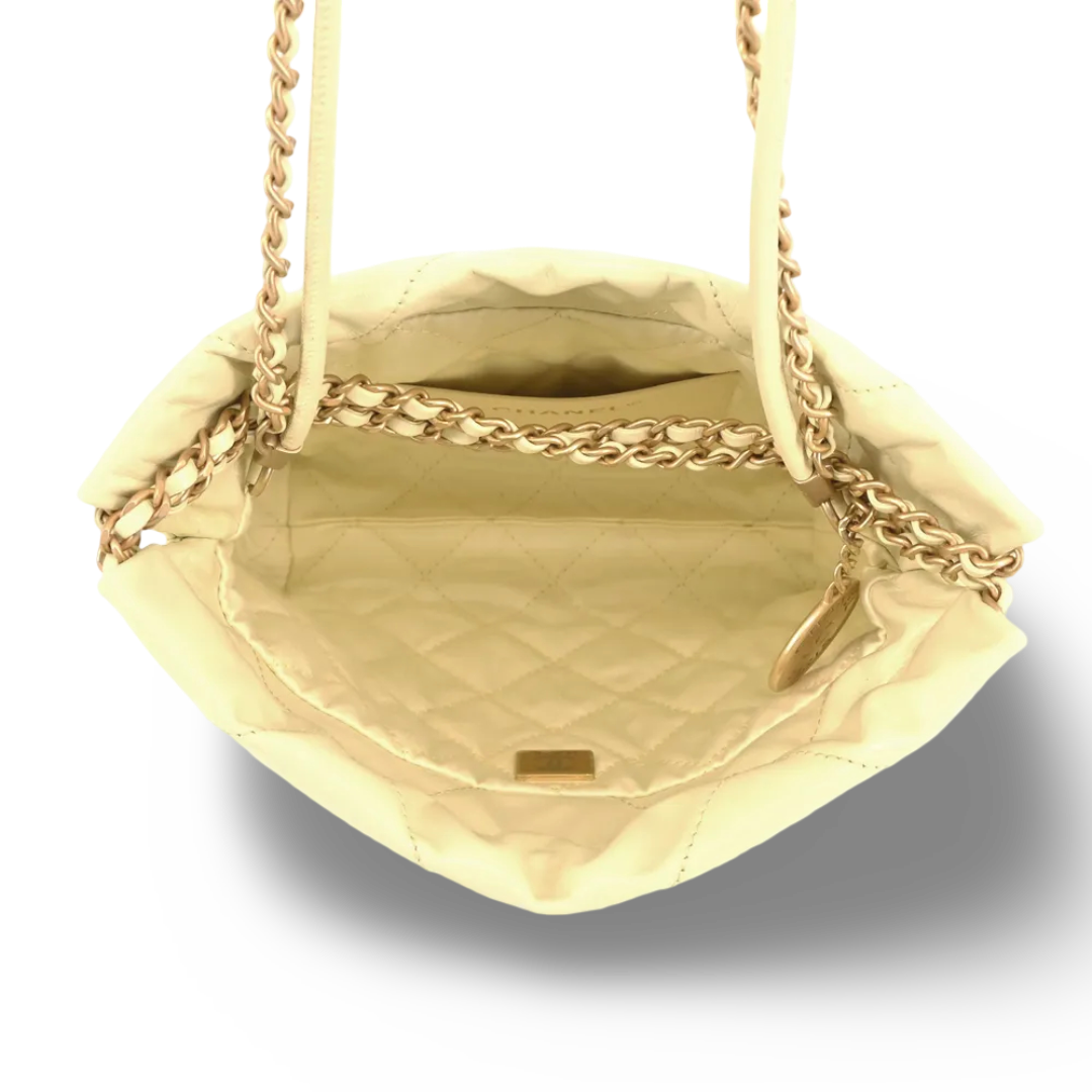 Chanel Quilted Shinny Lambskin Mini 22 Bag - GHW / Yellow