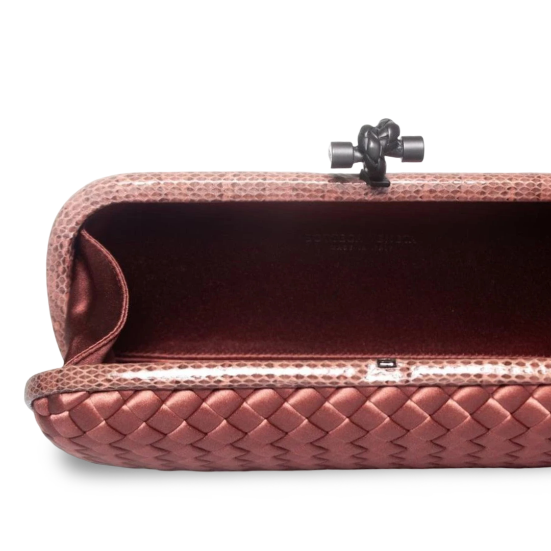 Bottega Veneta Satin Ayers Intreccio Impero Stretch Knot Clutch - Pink