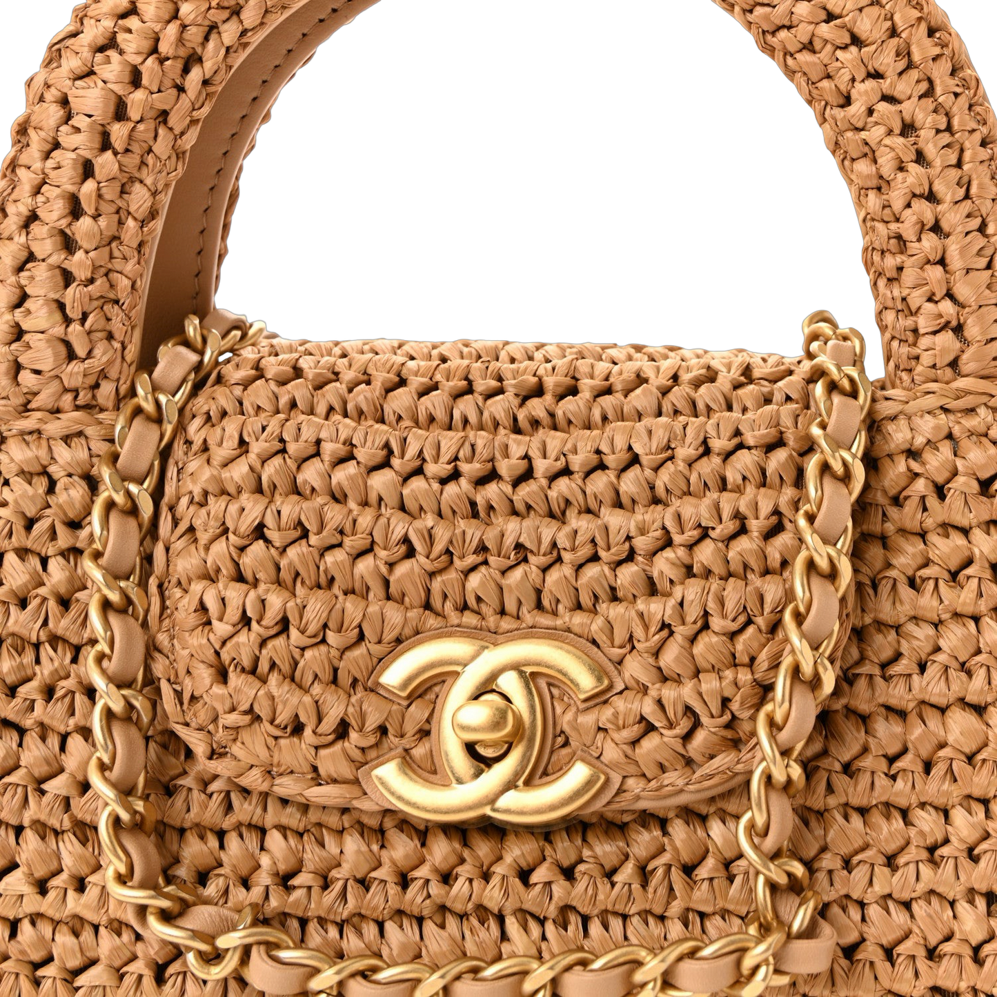 Chanel Braided Raffia 26C Small Kelly Bag - GHW / Beige
