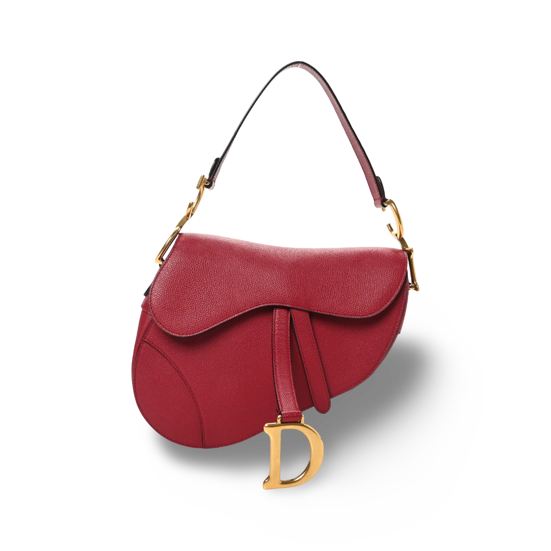 Dior Calfskin Medium Saddle Bag - GHW / Red