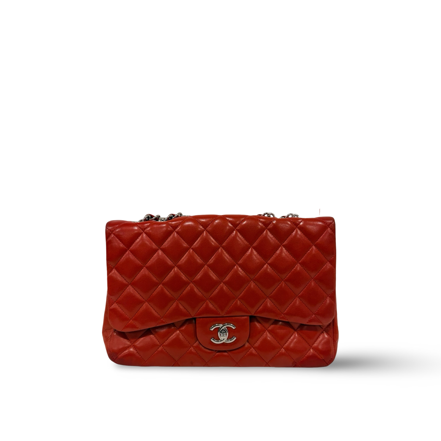 Chanel Quileted Lambskin Jumbo Single Flap - GHW / Red