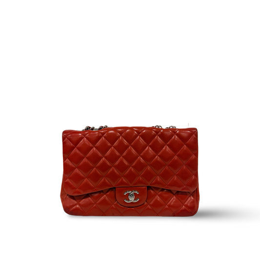Chanel Quileted Lambskin Jumbo Single Flap - GHW / Red