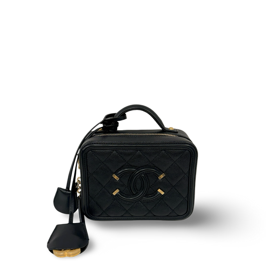 Chanel Quitled Caviar Small Vanity Case - GHW / Black