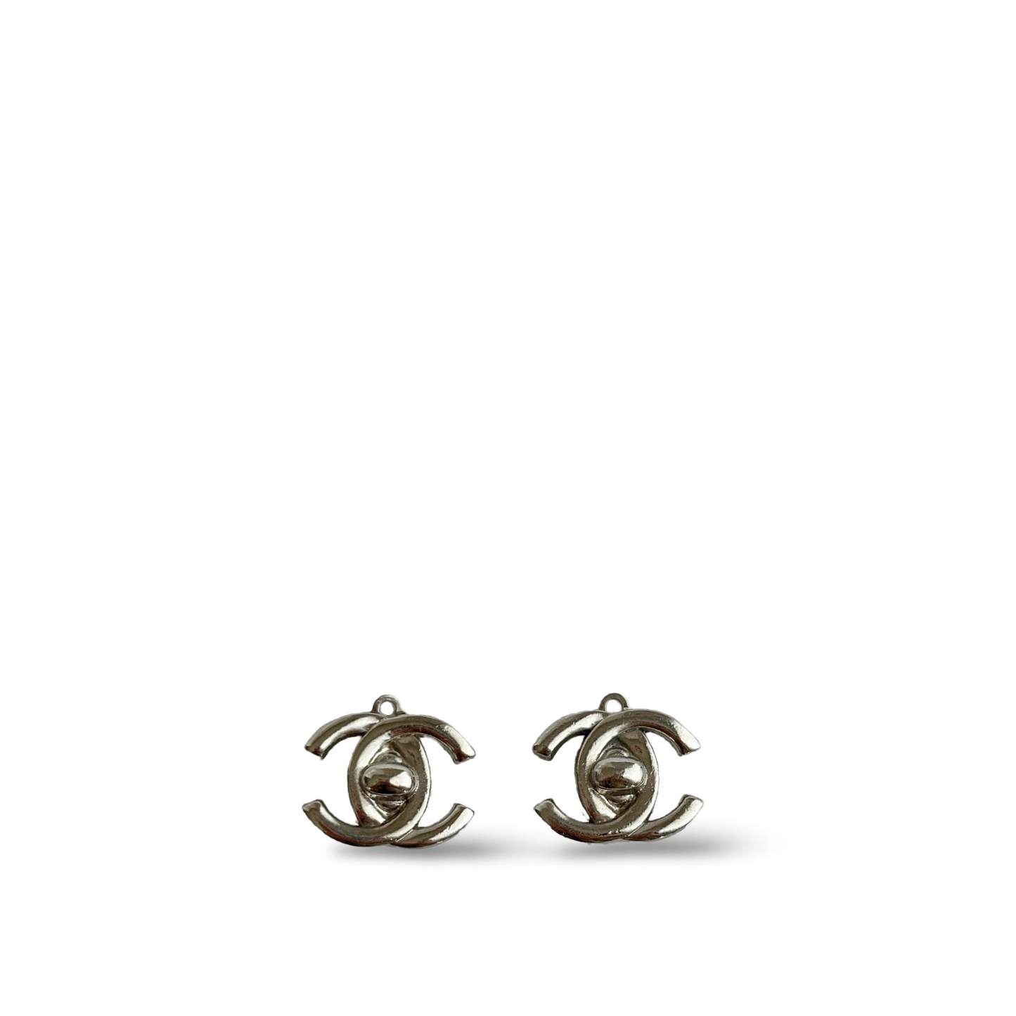 Chanel CC Logo Turnlock Earrings - Silver