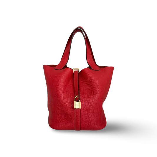 Hermes Togo Picotin 22 - Gold / Red