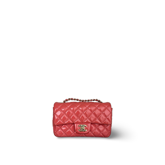 Chanel Classic Patent Rectangular Mini Single Flap - SHW / Peach Pink