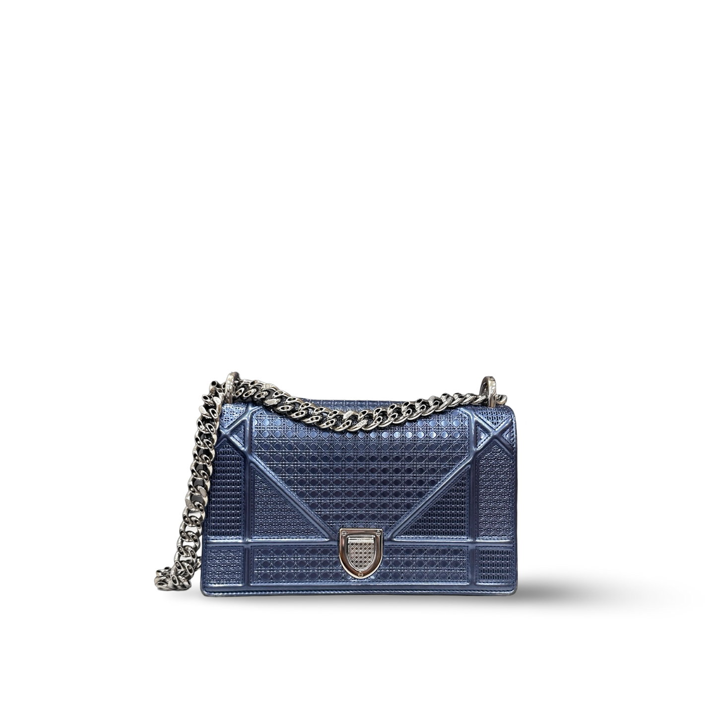 Dior Metallic Cannage Small Diorama Flap Bag - Blue