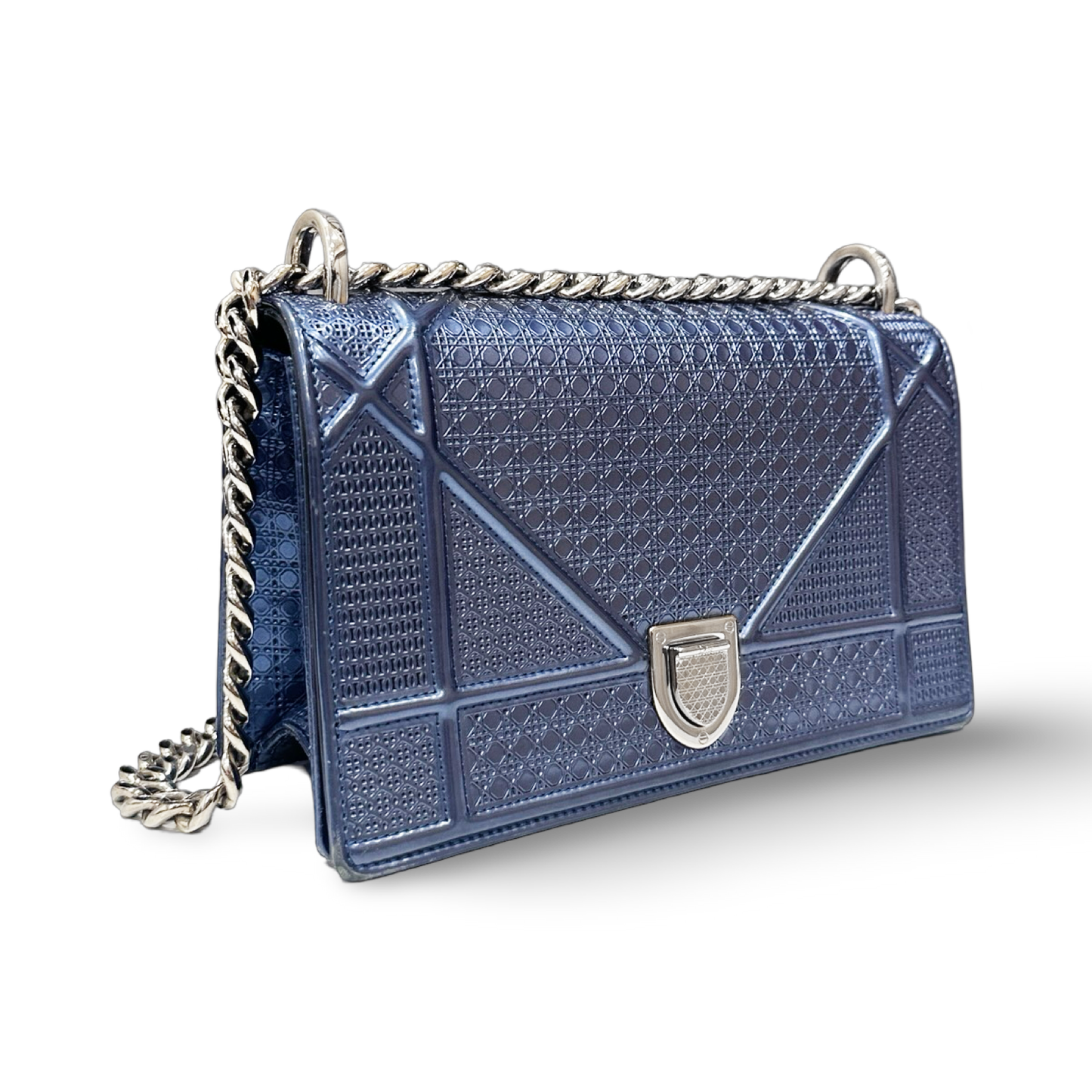 Dior Metallic Cannage Small Diorama Flap Bag - Blue