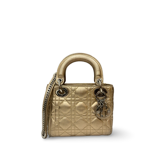 Dior Cannage Lambskin Mini Lady Bag - GHW / Champagne