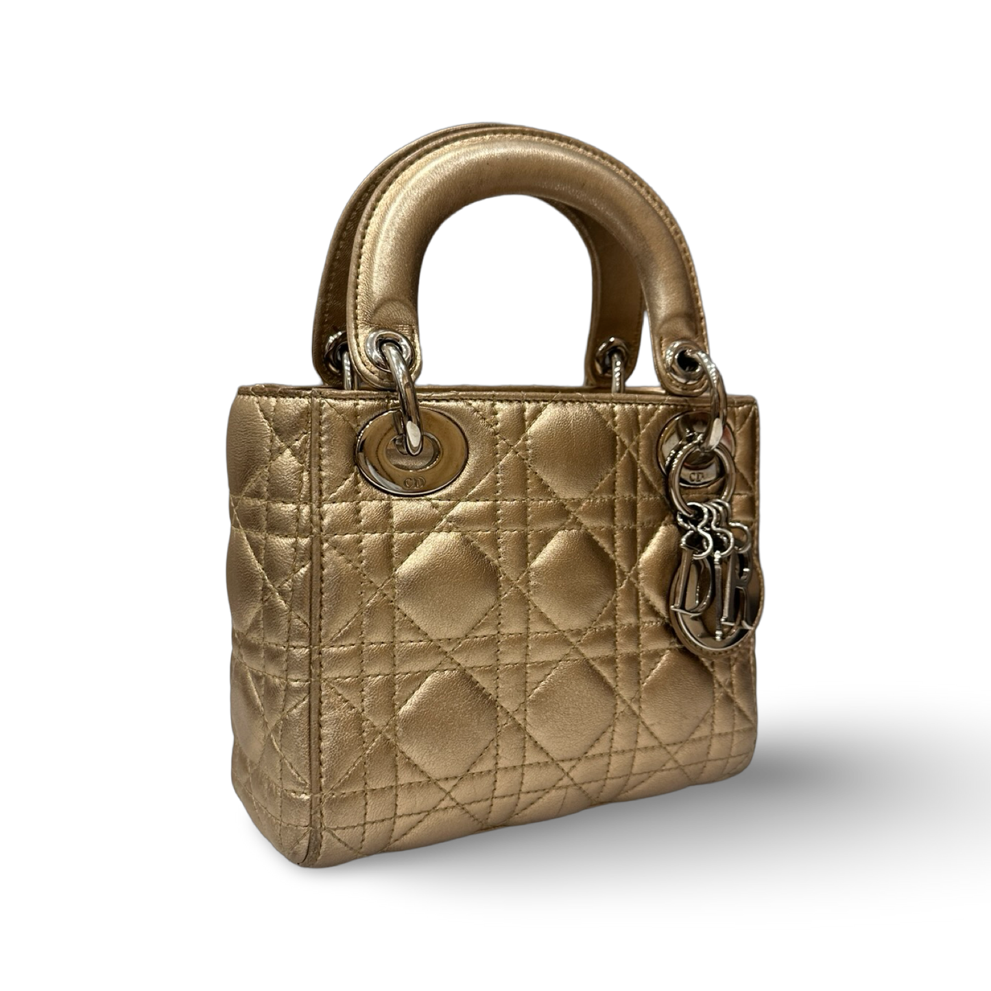 Dior Cannage Lambskin Mini Lady Bag - GHW / Champagne