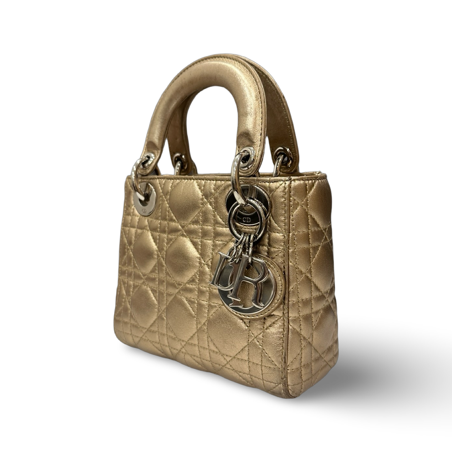 Dior Cannage Lambskin Mini Lady Bag - GHW / Champagne