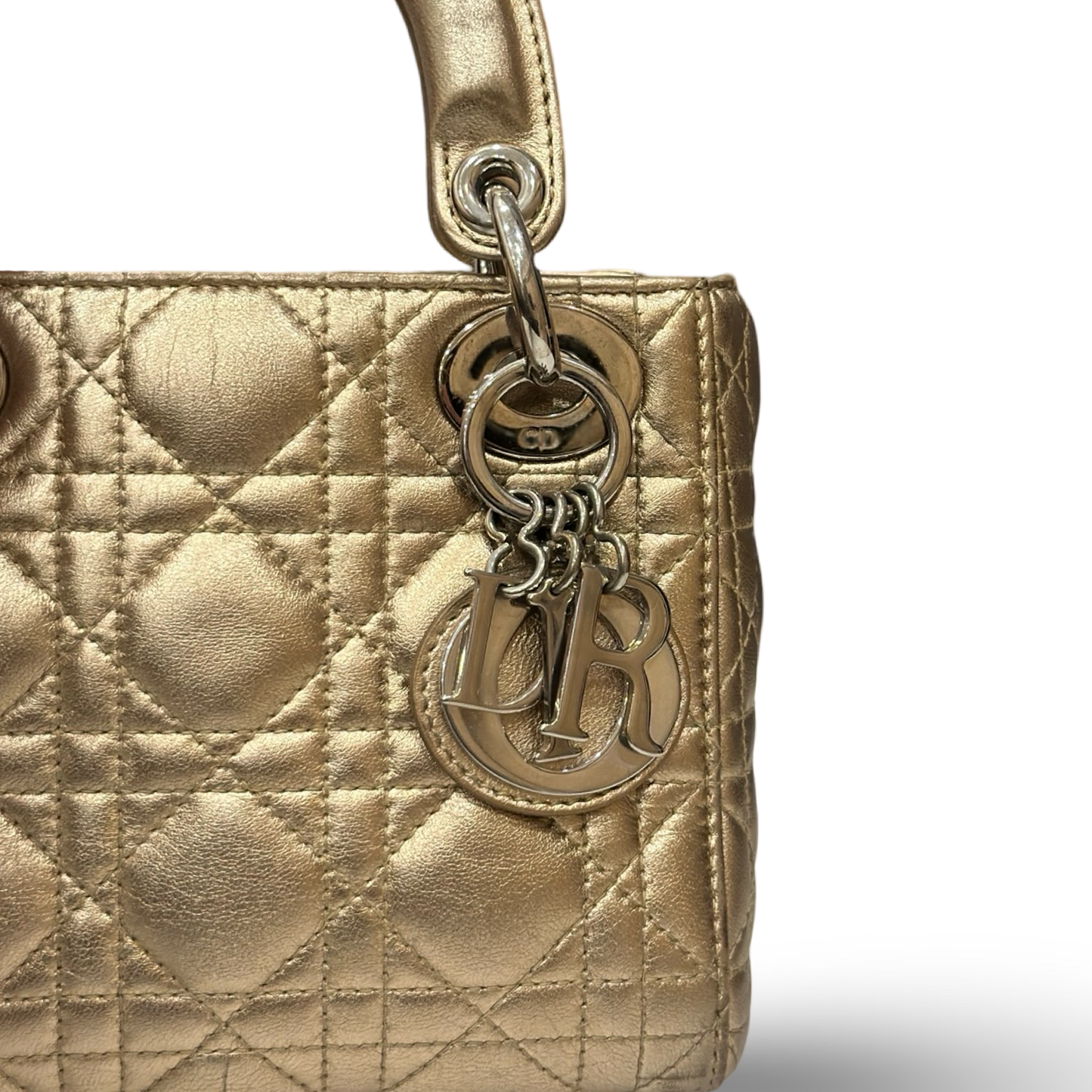 Dior Cannage Lambskin Mini Lady Bag - GHW / Champagne