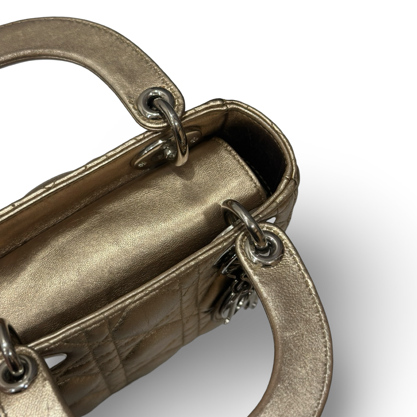 Dior Cannage Lambskin Mini Lady Bag - GHW / Champagne