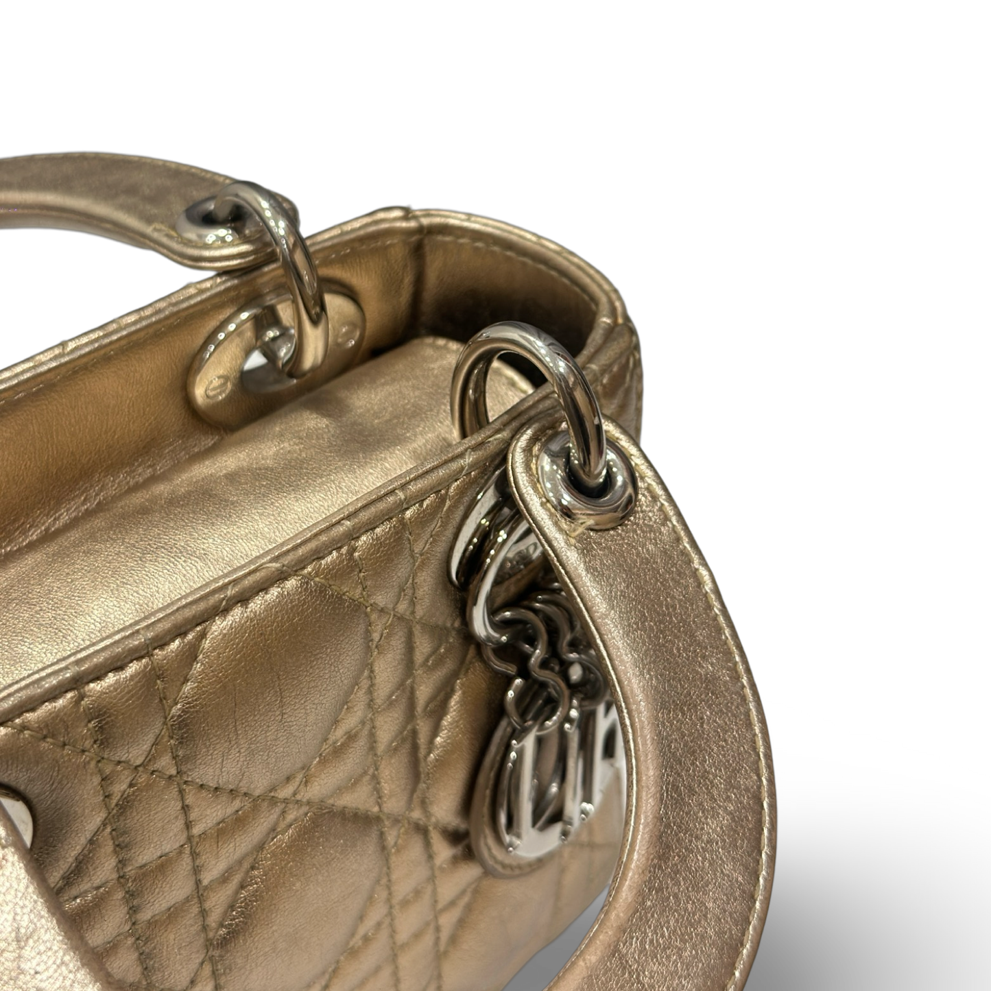 Dior Cannage Lambskin Mini Lady Bag - GHW / Champagne