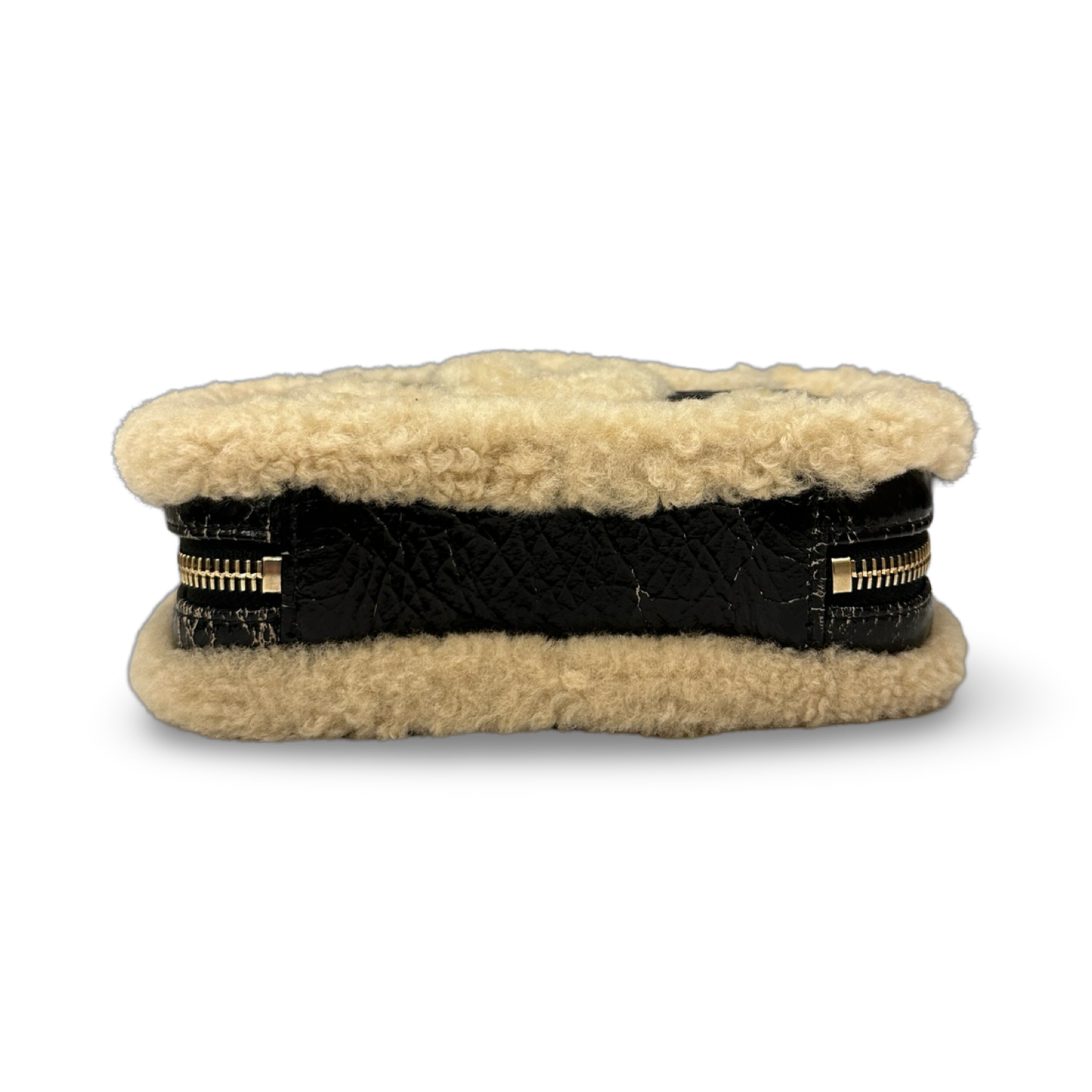 Chanel Shiny Crumpled Sheepskin Shearling CC Mania Waist Bag - Black /Light Brown