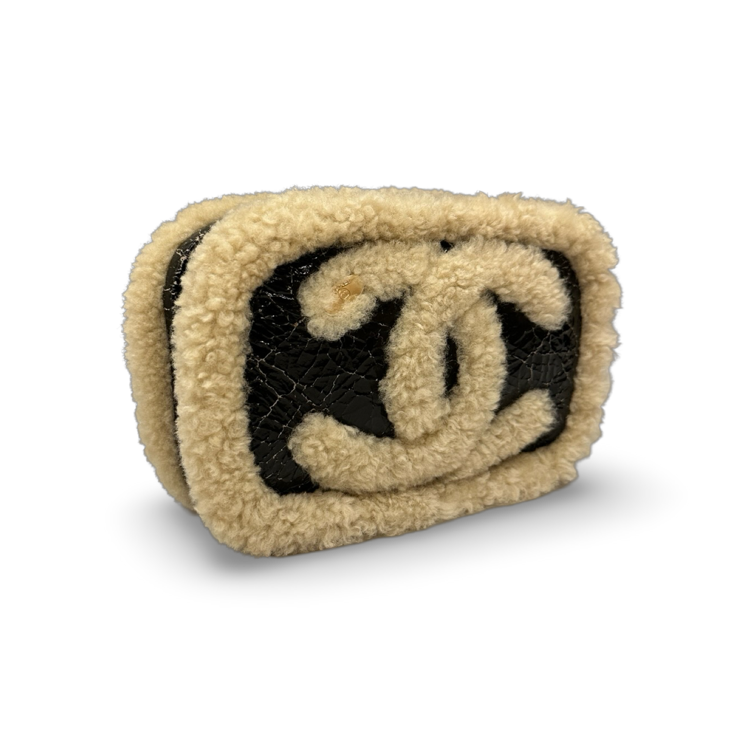 Chanel Shiny Crumpled Sheepskin Shearling CC Mania Waist Bag - Black /Light Brown